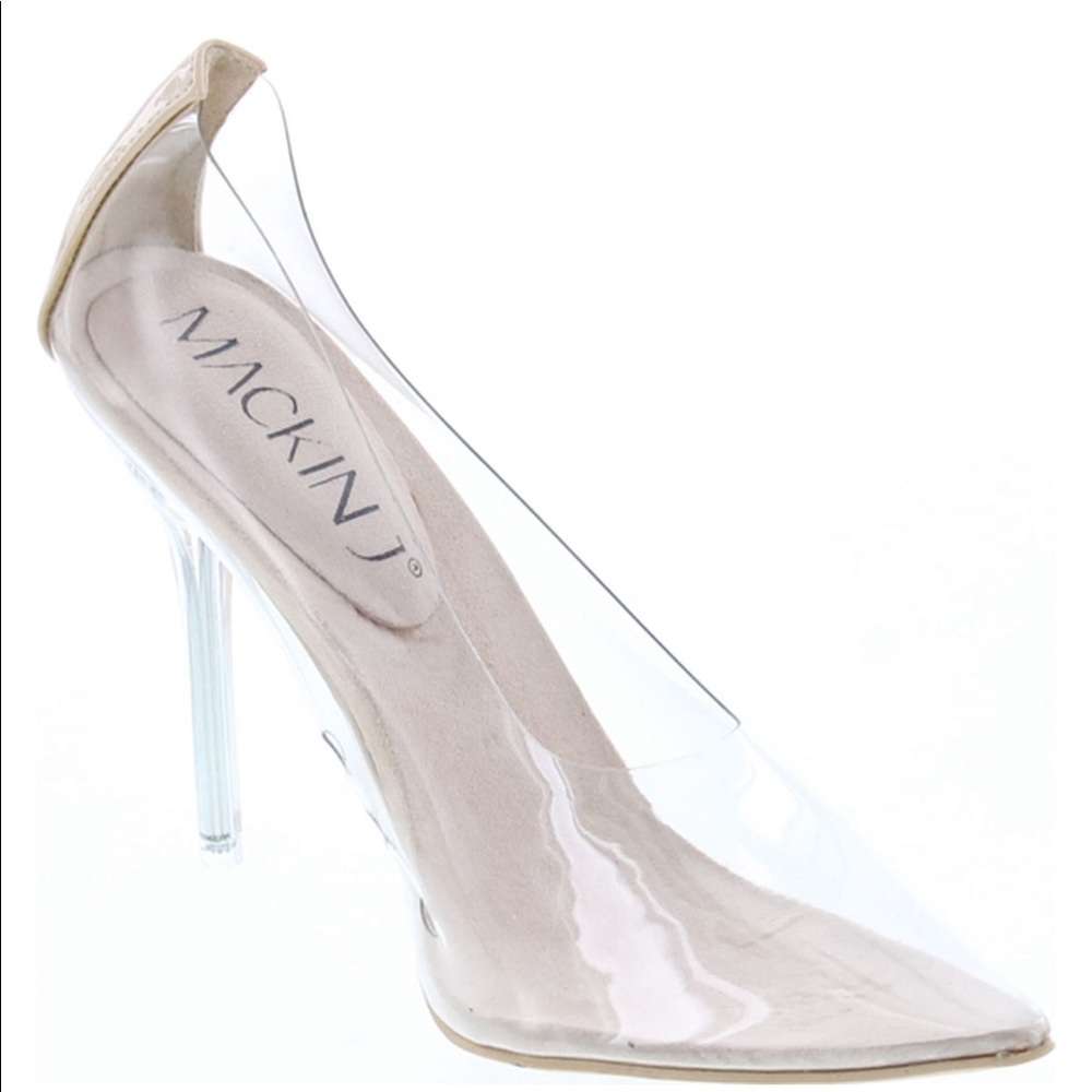 NIB Mackin J Clear Nude Silver Heels Sz US 10